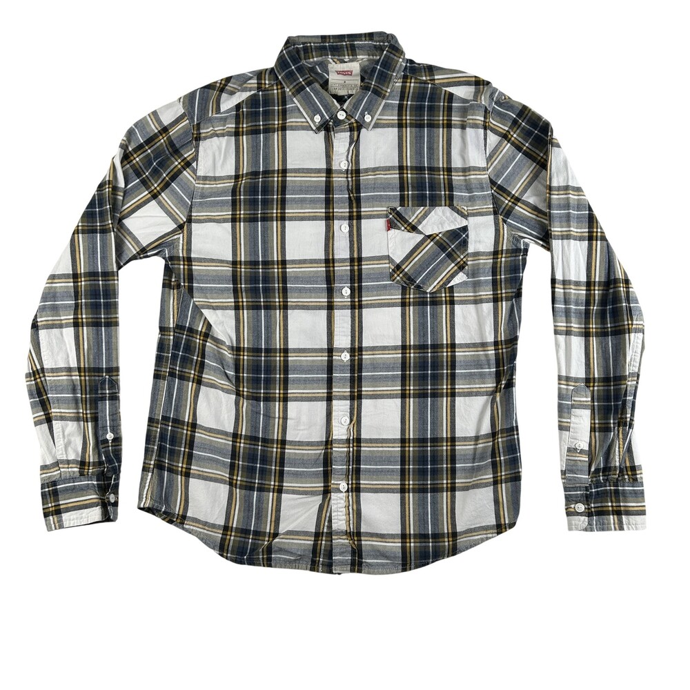 Levi's Shirt Mens Medium Blue Plaid Button Down Long Sleeve Casual Cotton